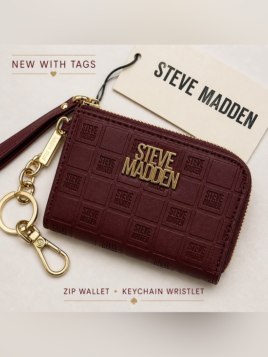 Steve Madden Handbags - Steve Madden Bloodstone Red Zip Around Wallet Keychain Wristlet NWT